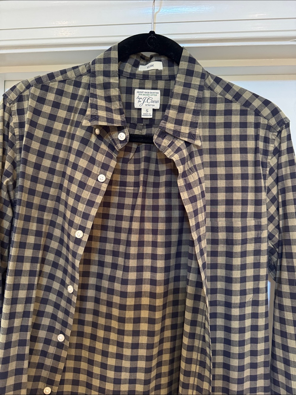 J. Crew Navy and Olive Gingham Button-Up Shirt